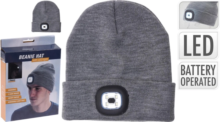 Hue med LED-lys, grå