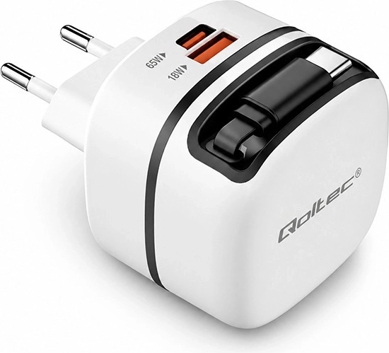Qoltec GaN-netoplader 65 W USB‑C PD PPS med udtrækkabel