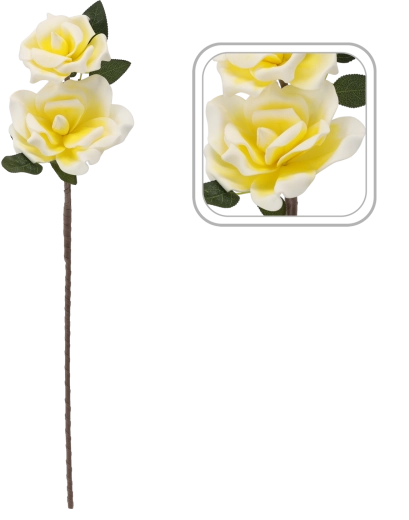 Dekorativ kunstig rose med 2 blomster 72 cm gul