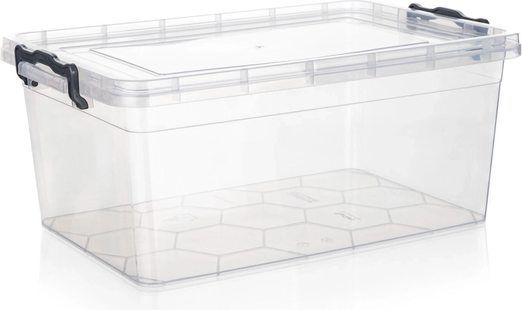Opbevaringsboks GEMA 14 l med låg og clips, transparent