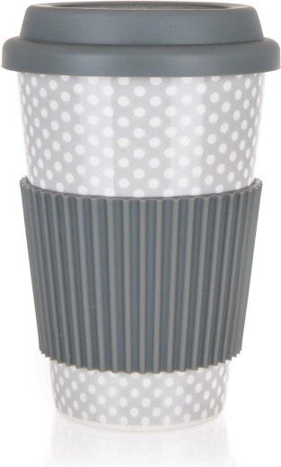 Rejsekrus i keramik med låg 400 ml grå