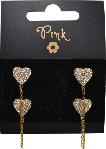 Forgyldte hængeøreringe med dobbelt hjerte og zirkoner