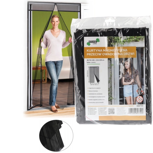 Magnetisk insektnet til døre, sort, 80/90/100 × 200/210 cm
