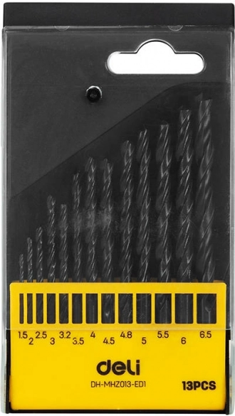 DELI TOOLS HSS-borsæt, 13 stk. (1,5–6,5 mm)