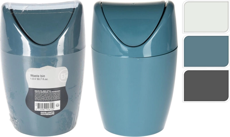 Bordskraldespand med vippe-låg 1,5 l, plast, rund