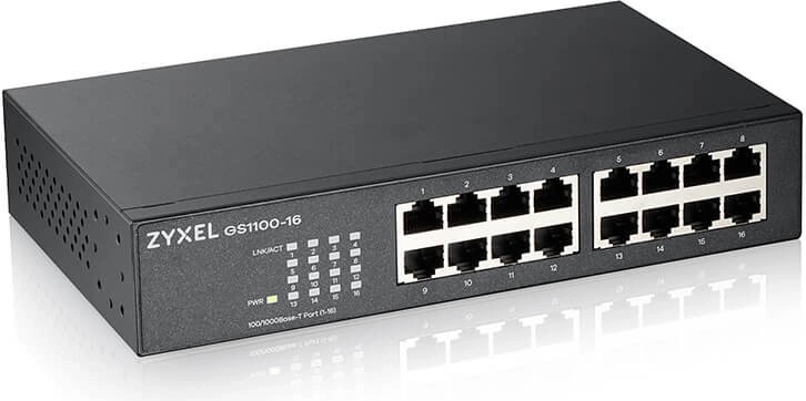 Zyxel gigabit unmanaged switch GS1100 med 16 porte