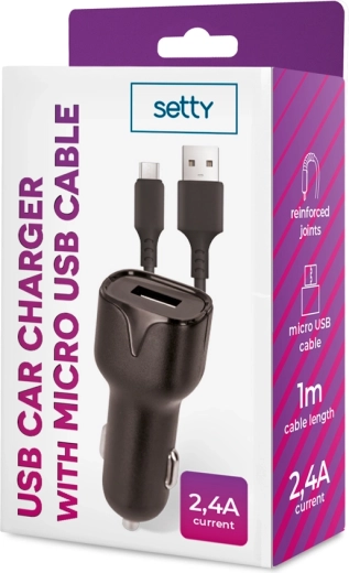 Setty billader 2,4 A med microUSB-kabel 1 m, sort