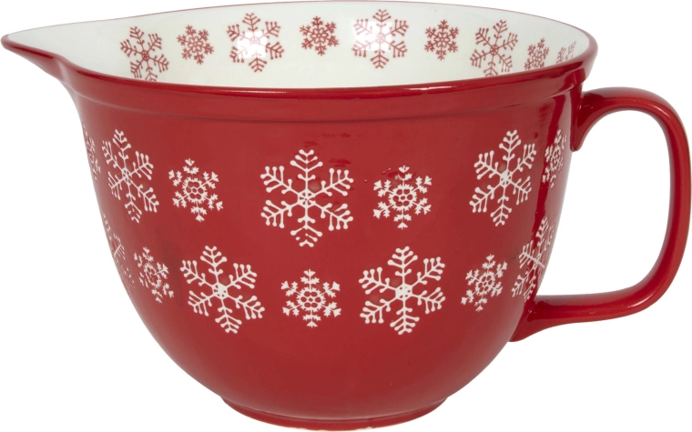 Rød skål med hvide snefnug