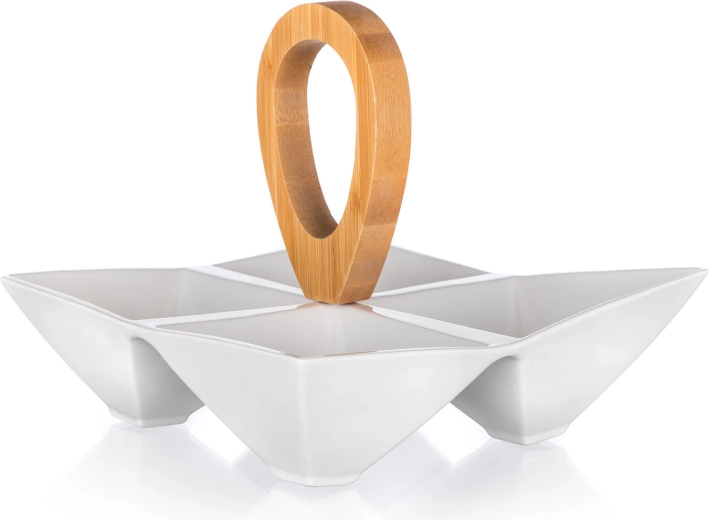 Delt serveringsskål i porcelæn med bambushåndtag BRILLANTE 21 × 21 × 17,5 cm