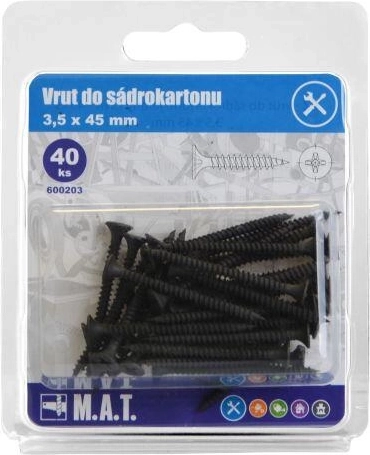 Gipspladeskrue 3,5 × 45 mm med fin gevind, fosfateret (40 stk)