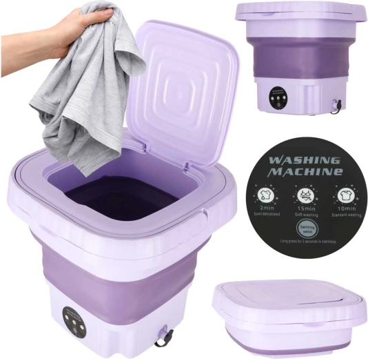 Sammenklappelig mini rejsevaskemaskine 8 l lilla
