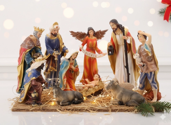Julekrybbe – sæt med 11 figurer i polyresin op til 31 cm