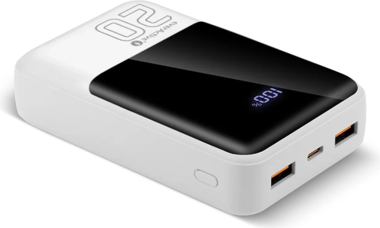 Powerbank 20.000 mAh med hurtigopladning 22,5 W, 2× USB-A og USB-C med LCD-skærm