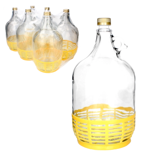 Glasdemijohn 5 l med hank og plastikkurv