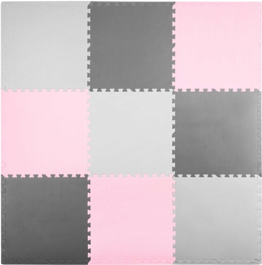 Ricokids skum-puslemåtte 180 × 180 cm grå/rosa (9 dele)