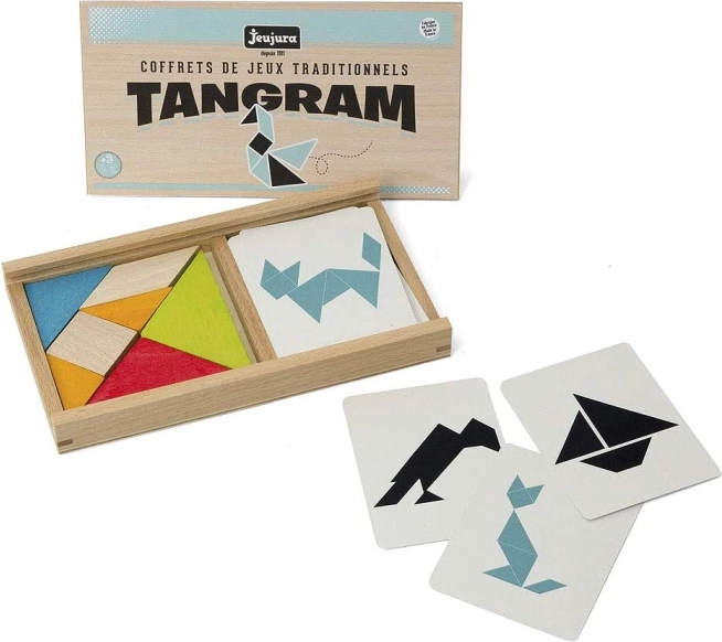 Jeujura tangram med skabeloner i trææske