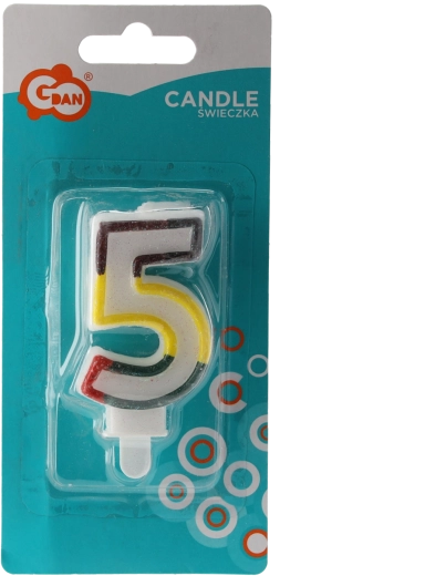 Fødselsdagslys tal 5 med brokade og holder