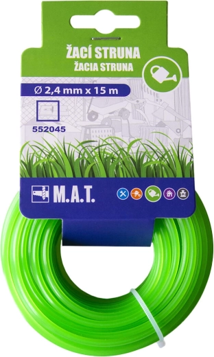 Nylon trimmersnøre 2,4 mm firkant, 15 m, grøn