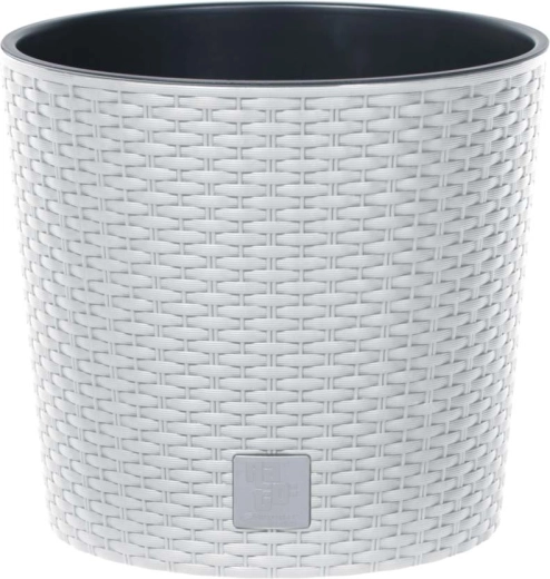 Urtepotte med rattan-look med indsats 20 cm – hvid