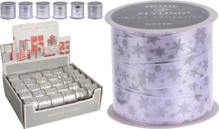 Dekorationsbånd polyester 5 m × 1 cm sølv mix