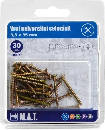 Universal skrue med fuld gevind 3,5 × 35 mm, galvaniseret, 30 stk.