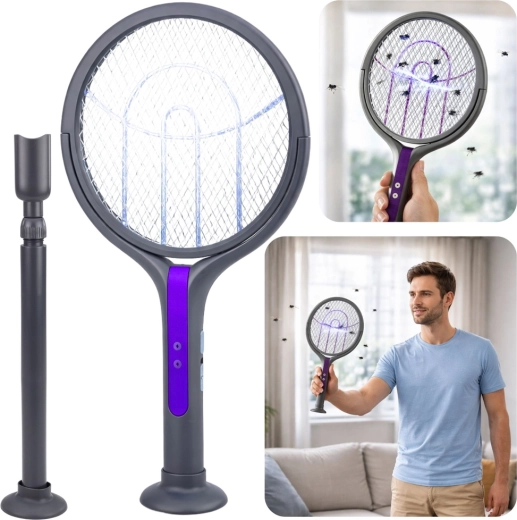 elektrisk teleskopisk 2-i-1 fluesmækker med lampe mod myg