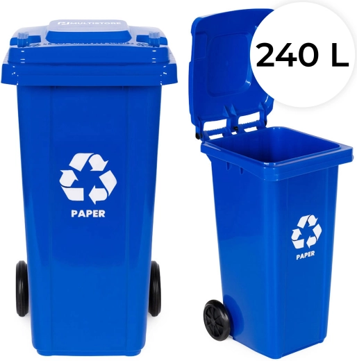 Blå affaldsbeholder til papir 240 l med gummihjul