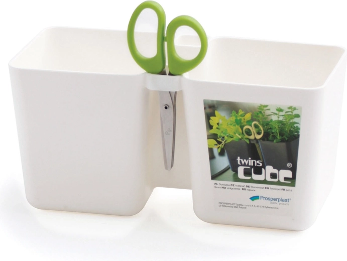 Twins Cube urtepotte hvid til krydderurter 24,4 cm med havesaks