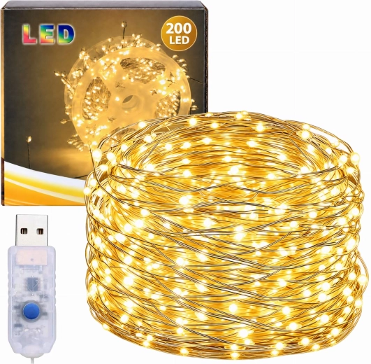 Julelyskæde på tråd med 200 LED'er, 6 m