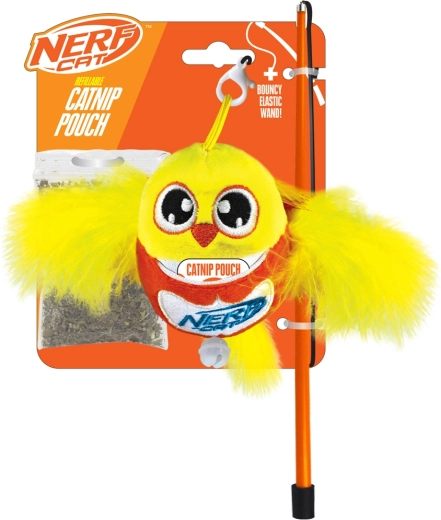 Nerf Cat plysbird med klokke på stang 9 cm