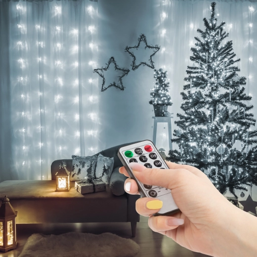 Lysgardin med 100 micro-LED'er i koldt hvidt lys, 3 × 1 m med fjernbetjening