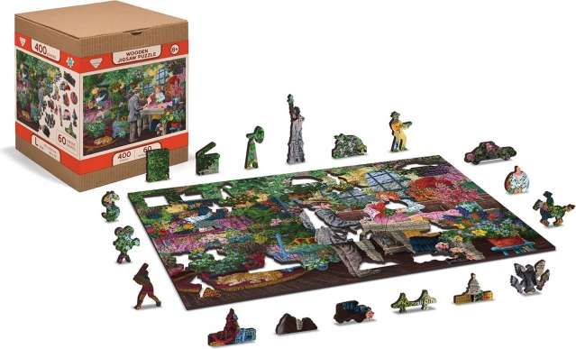 Træ dobbelt-sidet puslespil blomsterhandel 2-i-1, 400 brikker – WOODEN CITY