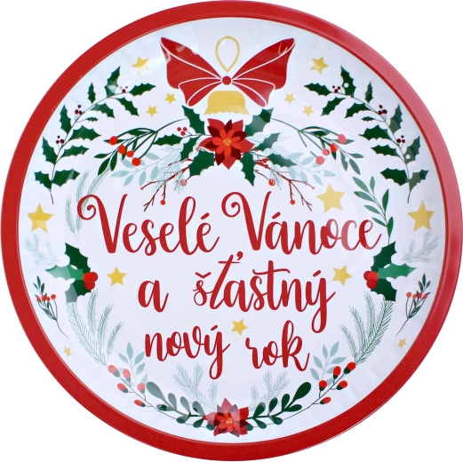 Rund metalbakke Glædelig Jul 26 cm