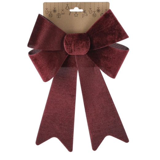Stor juledekorativ sløjfe i velour, bordeaux 23 × 38 cm