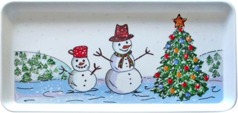 Serveringsbakke med snemand 35 × 16,5 cm