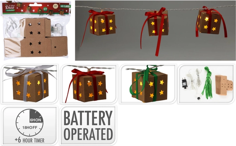 Jule LED-belysning gaveæsker 1,2 m med timer, varm hvid