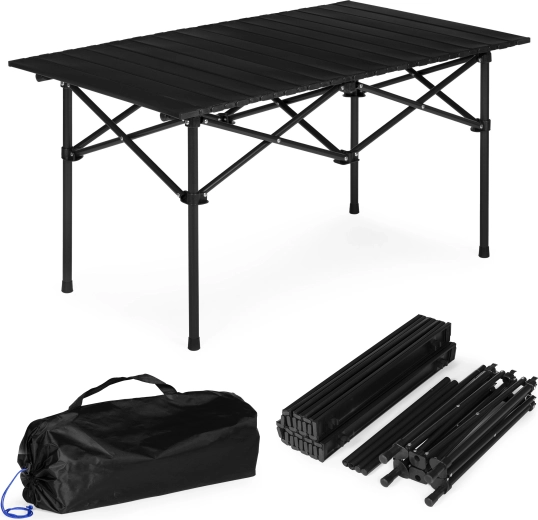 Sammenklappeligt campingbord 95 × 55 cm med taske, sort, MultiGarden