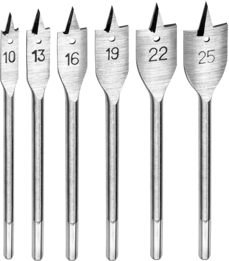 Sæt fladbor til træ DREL 10–25 mm, 6 dele