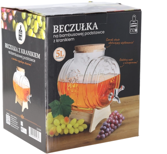 Beczułka glasdispenser til drikke Winogrono 5 l med bambusstander