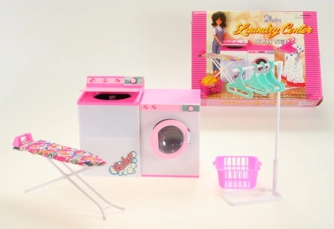 Glorie vasketøjssæt til dukker med vaskemaskine, tørretumbler og strygebræt