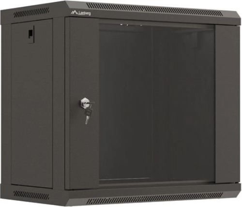 Lanberg vægmonteret rackskab 19" 540 × 350 mm, sort, glasdør (flat pack)