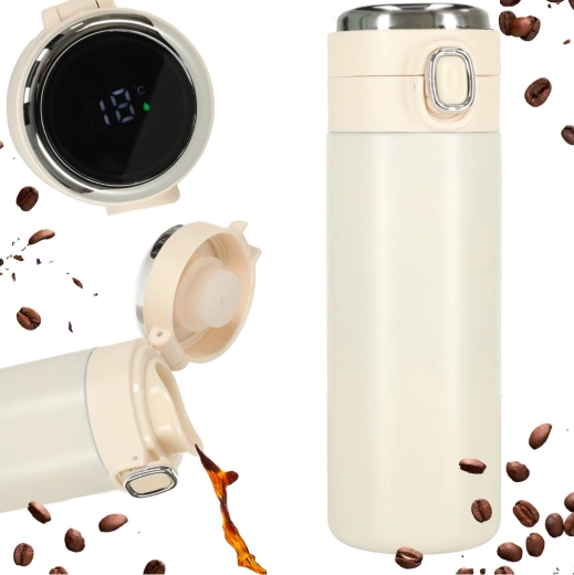 Termokrus med drikketud og LED-display 350 ml – Beige