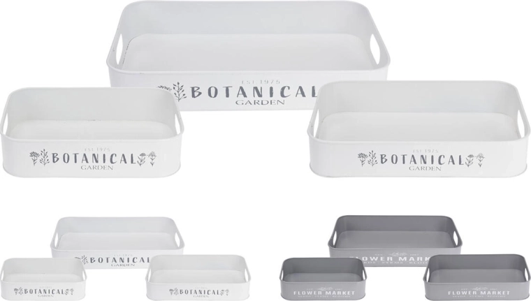 Metalfade rektangulære bakker med havemotiv, sæt med 3 stk.