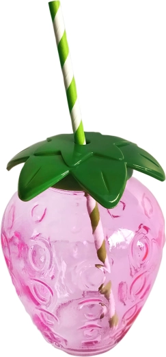 Mason-glas 550 ml formet som et jordbær med grønt låg