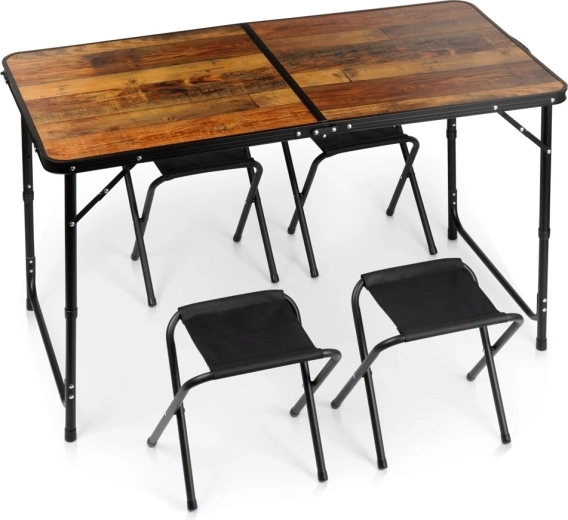 Vilde sammenklappeligt campingbord med 4 skamler 3-i-1 120 × 60 cm