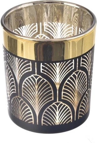 Glaslysestage sort-guld 7 × 7 × 8 cm