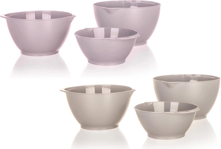 Piskeskåle sæt 3 dele plast mix farver 1–3 l