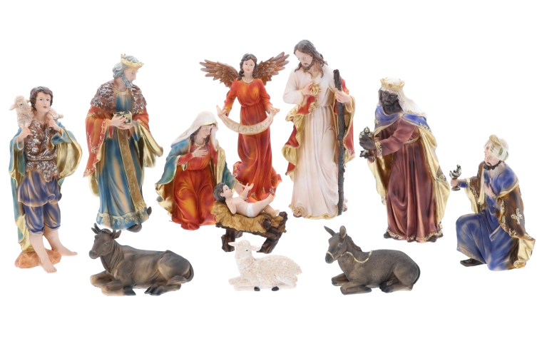 Julekrybbe – sæt med 11 figurer i polyresin op til 46 cm