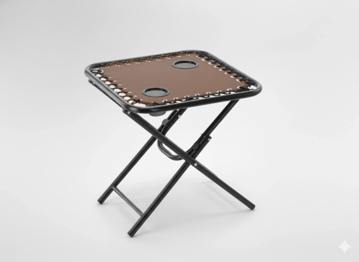 Sammenklappeligt campingbord 50 × 50 × 50 cm med kopholdere, brun