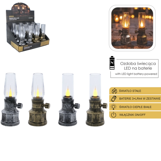 LED-lys imitation af petroleumslampe 14 cm – mix af farver